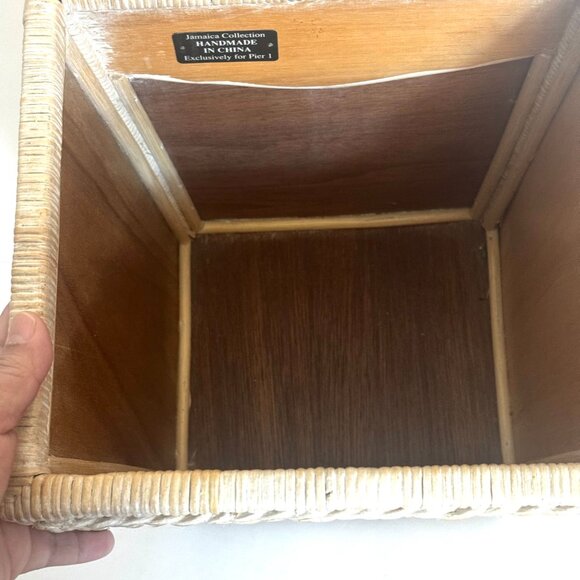 Pier 1 Rattan Waste Basket 11.5" White Wash Jamaica Collection Wicker Trash Can - Picture 7 of 16